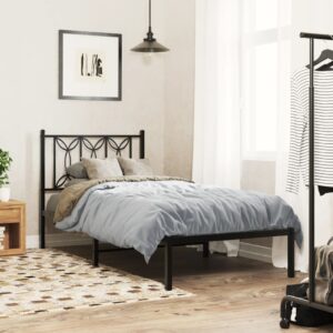 Estrutura de cama com cabeceira 80x200 cm metal preto