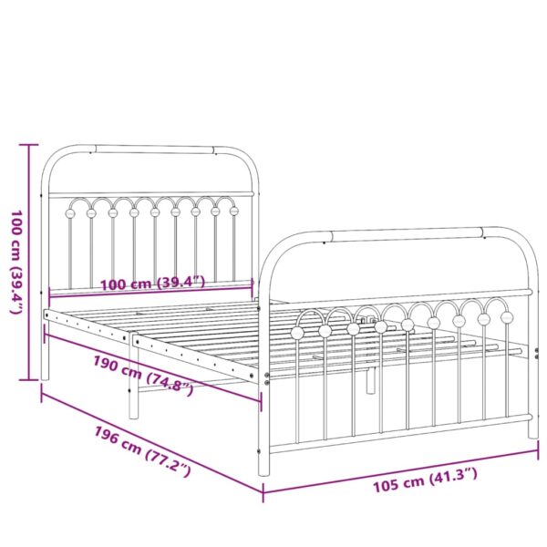 Estrutura de cama com cabeceira e pés 100x190 cm metal preto - Image 7