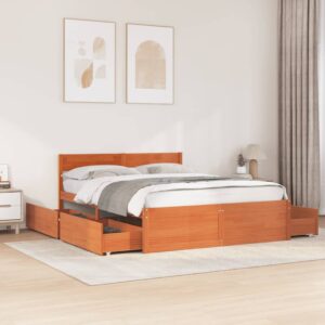 Cama sem colchão 140x200 cm madeira pinho maciça castanho-mel