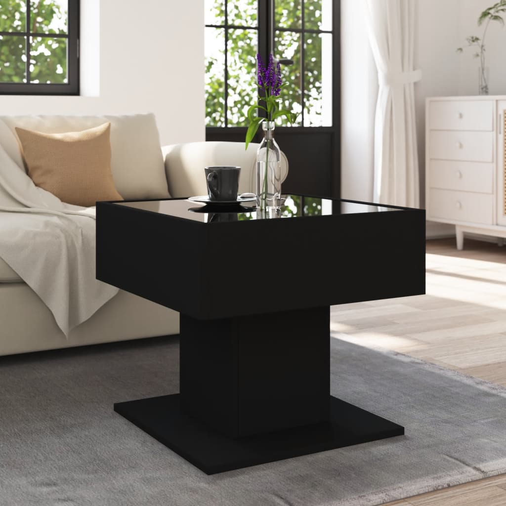 Mesa de centro c/ LEDs 50x50x45cm contraplacado preto brilhante - Image 3