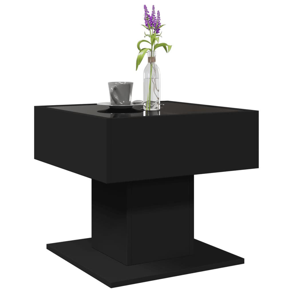 Mesa de centro c/ LEDs 50x50x45cm contraplacado preto brilhante - Image 4