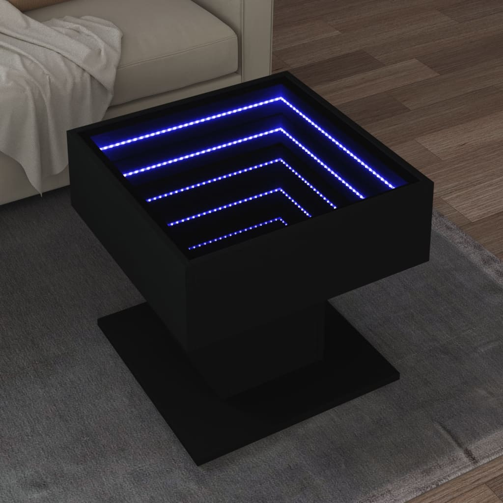 Mesa de centro c/ LEDs 50x50x45cm contraplacado preto brilhante