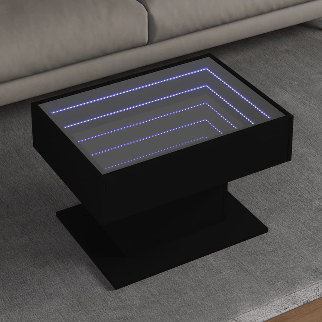 Mesa de centro c/ LEDs 70x50x45 cm derivados de madeira preto