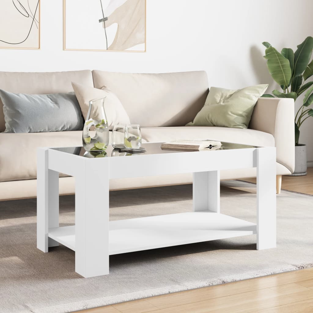 Mesa de centro c/ LEDs 93x53x45 cm derivados de madeira branco - Image 3