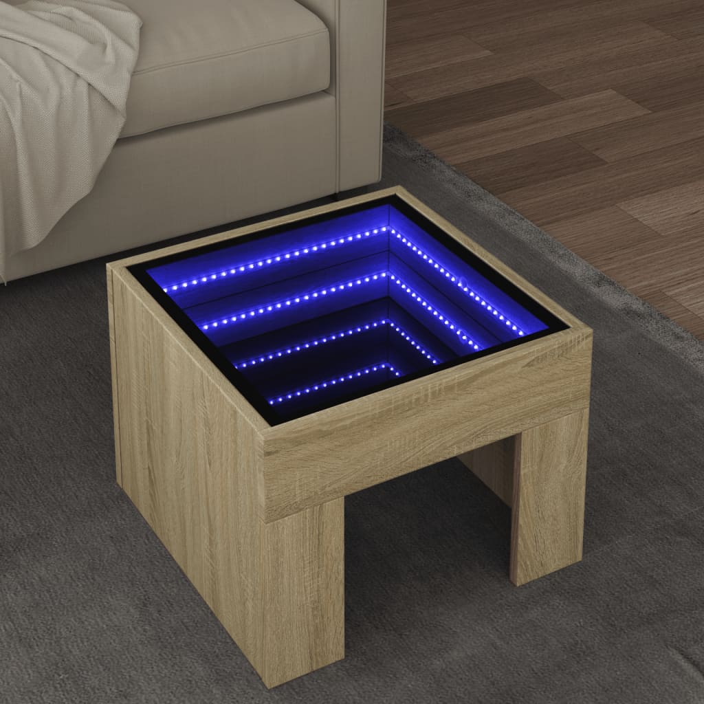 Mesa de centro luzes LED Infinity 40x40x30 cm carvalho sonoma