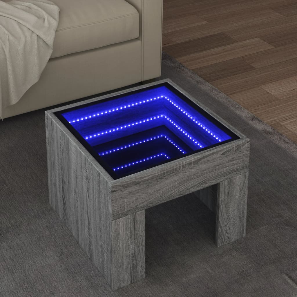 Mesa de centro luzes LED Infinity 40x40x30 cm cinzento sonoma