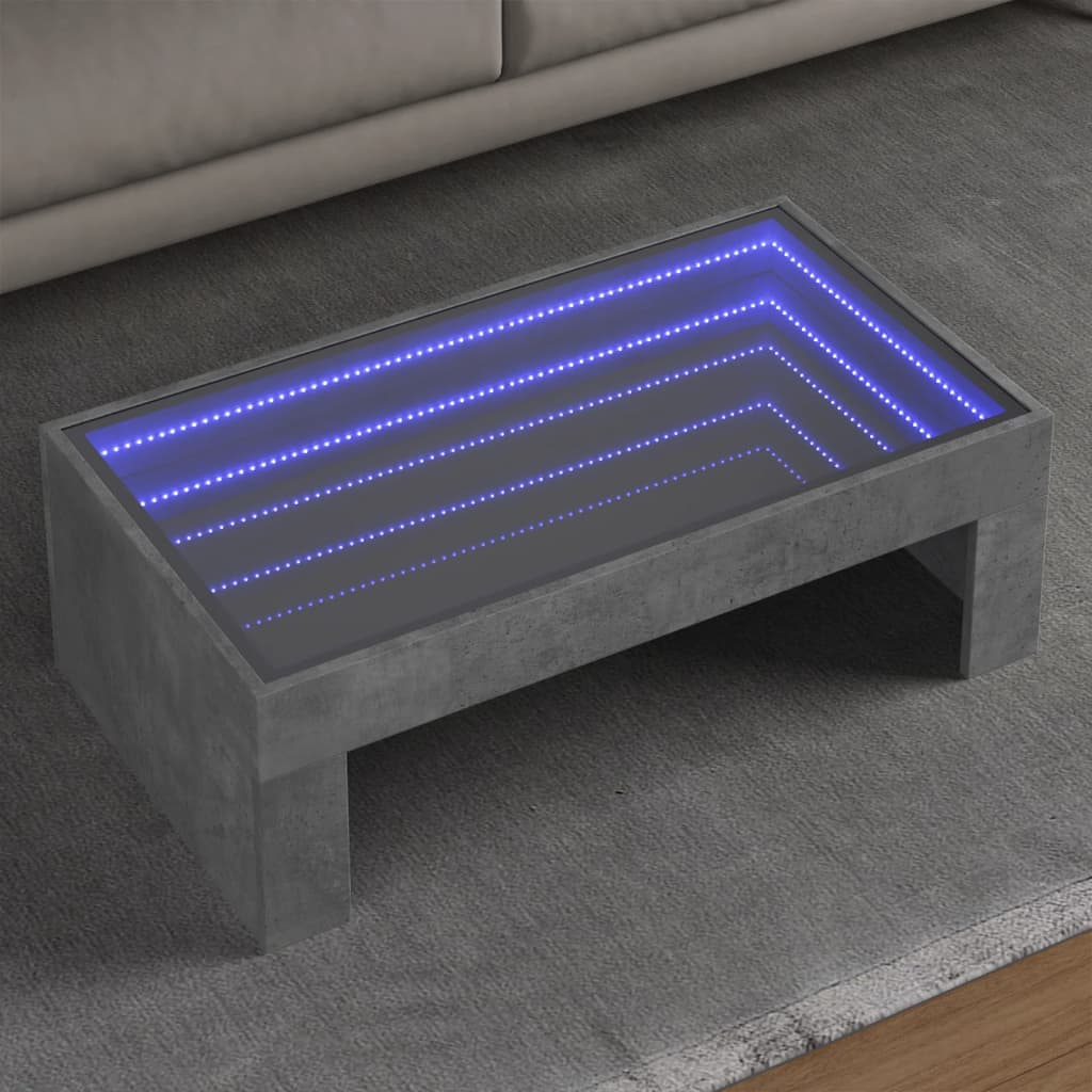 Mesa de centro luzes LED Infinity 90x50x30 cm cinzento cimento