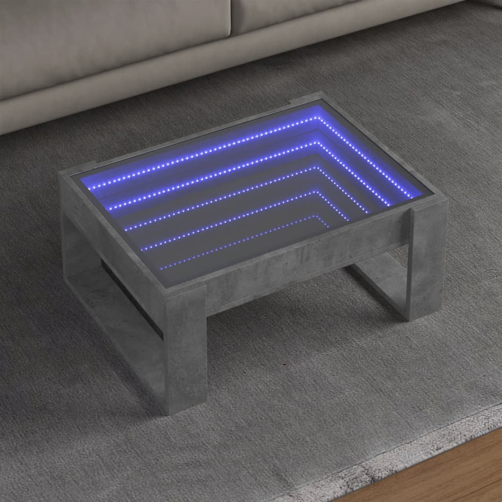 Mesa de centro luzes LED Infinity 70x53x30 cm cinzento cimento