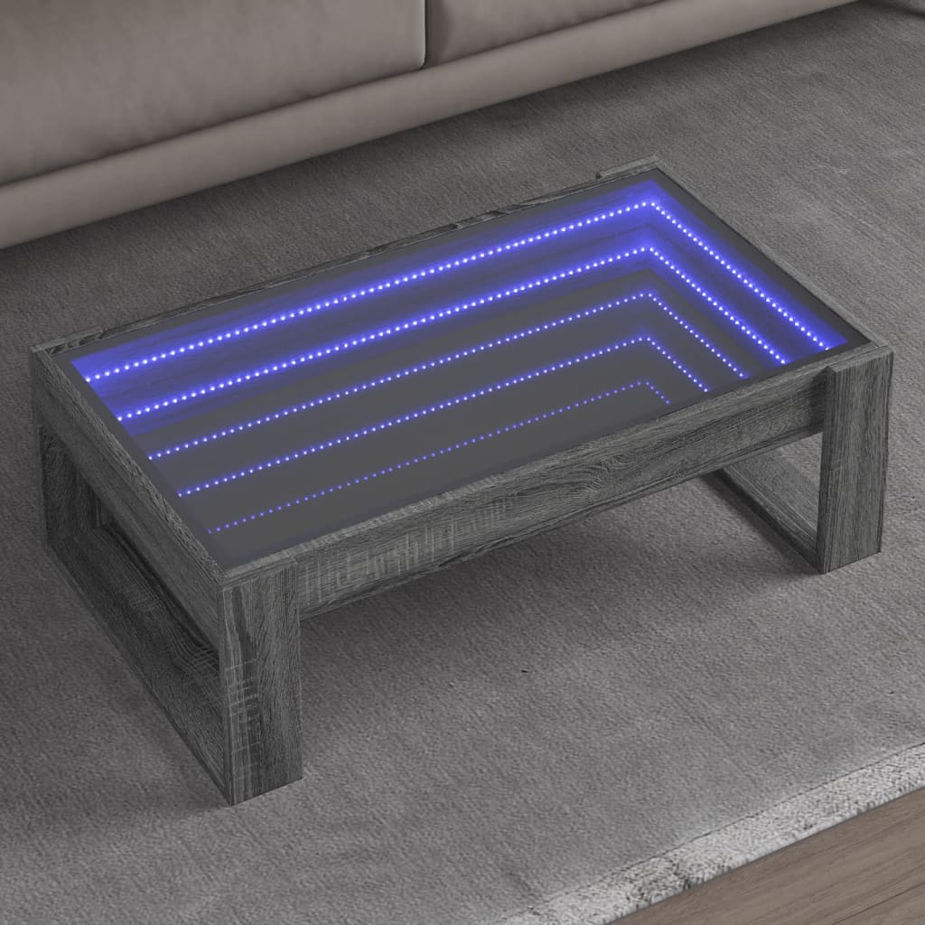 Mesa de centro luzes LED Infinity 90x53x30 cm cinzento sonoma