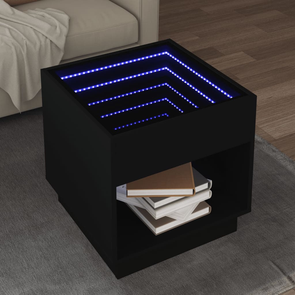 Mesa de centro luzes LED Infinity 50x50x50 cm preto