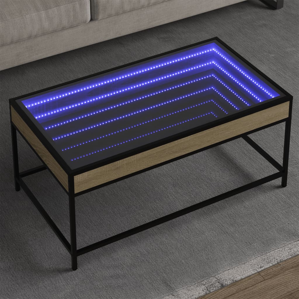 Mesa de centro luzes LED Infinity 90x50x41 cm carvalho sonoma