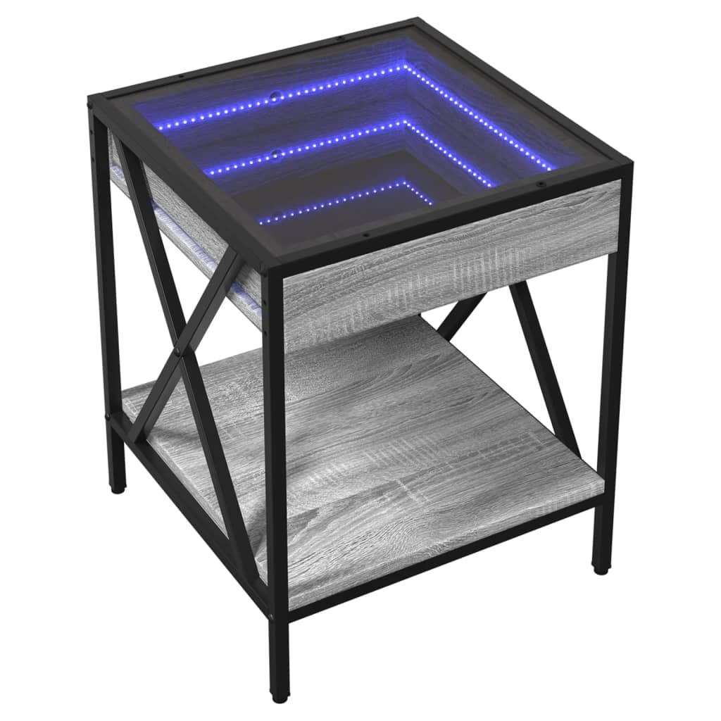 Mesa de centro luzes LED Infinity 40x40x49 cm cinzento sonoma - Image 2