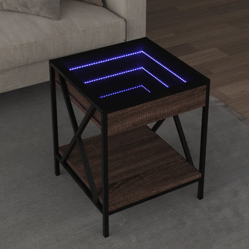 Mesa de centro luzes LED Infinity 40x40x49 cm carvalho castanho