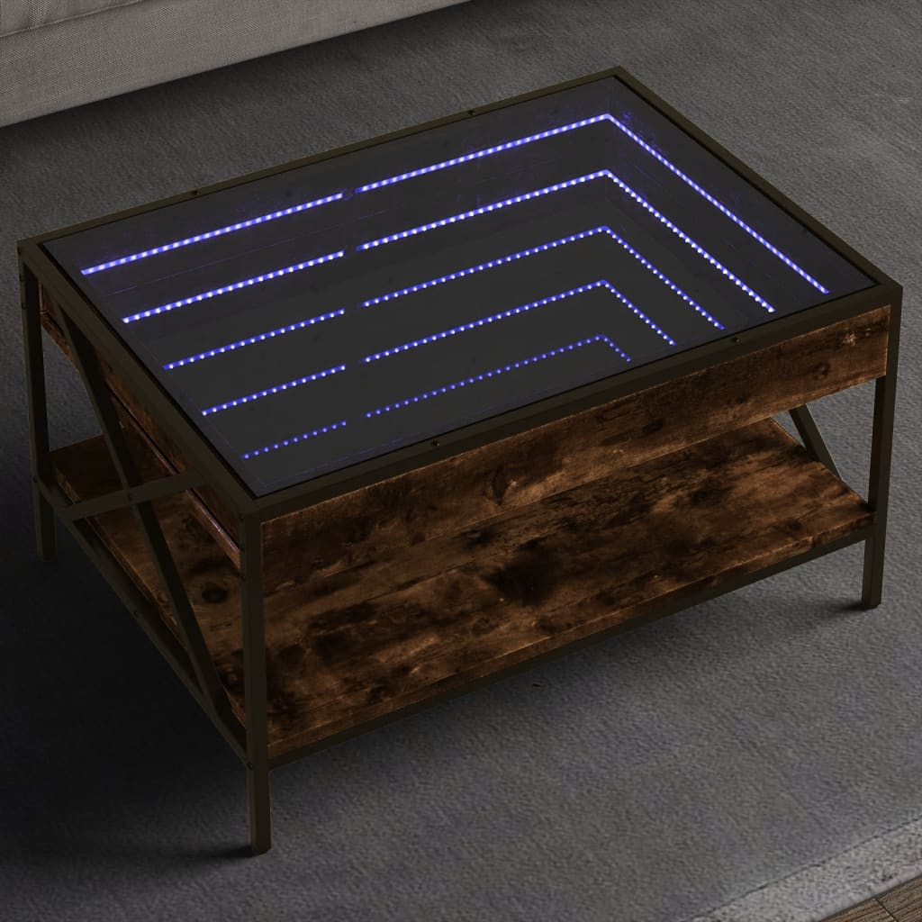 Mesa de centro luzes LED Infinity 70x50x38 cm carvalho fumado