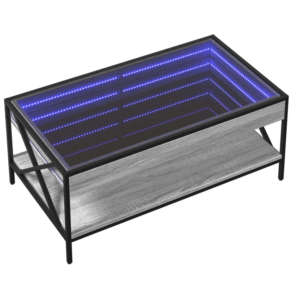 Mesa de centro luzes LED Infinity 90x50x38 cm cinzento sonoma - Image 2