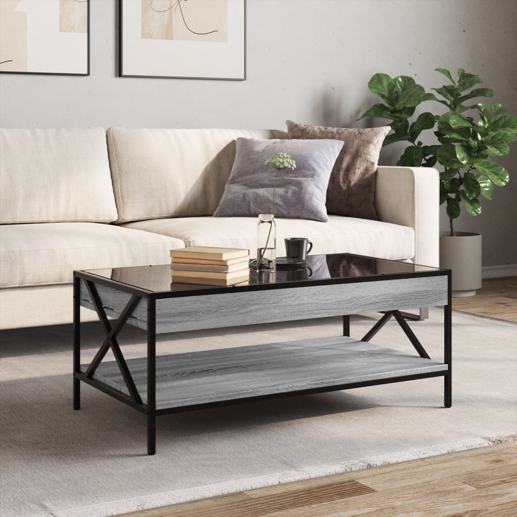 Mesa de centro luzes LED Infinity 90x50x38 cm cinzento sonoma - Image 3