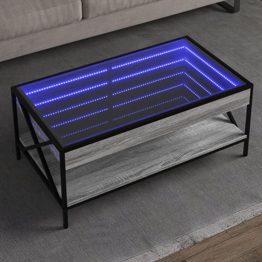 Mesa de centro luzes LED Infinity 90x50x38 cm cinzento sonoma
