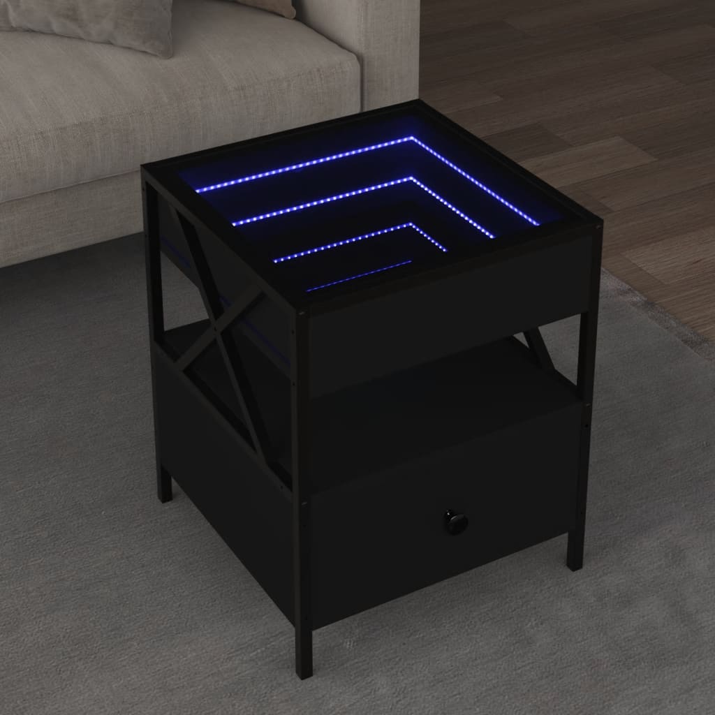 Mesa de centro com luzes LED Infinity 40x40x51 cm preto