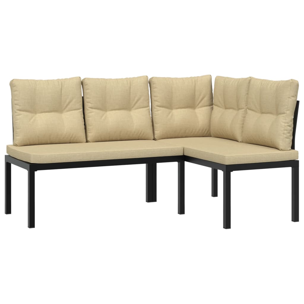 4 pcs sofás de jardim com almofadões aço revestido a pó preto - Image 2
