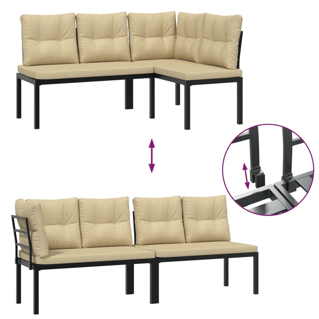 4 pcs sofás de jardim com almofadões aço revestido a pó preto - Image 4