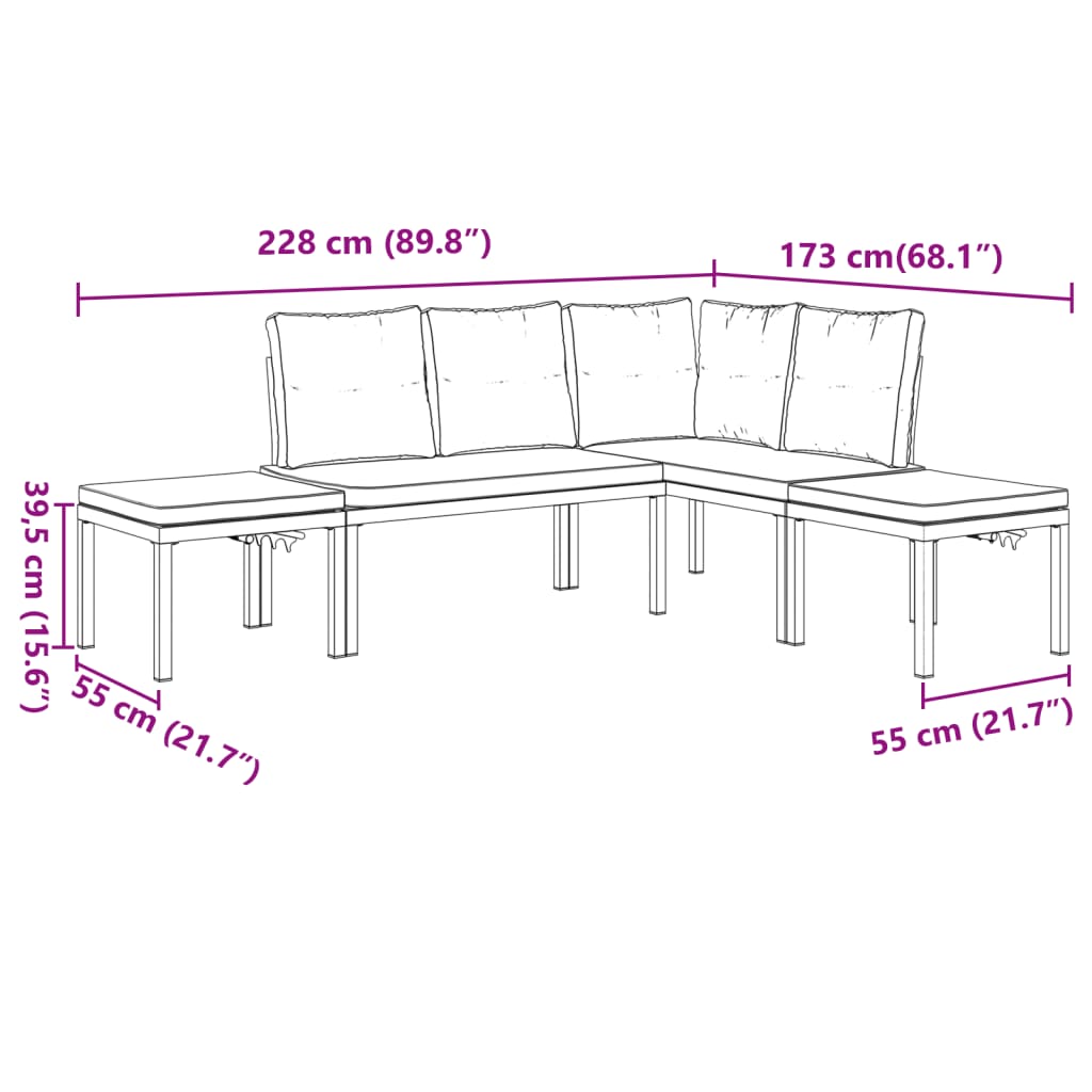 4 pcs sofás de jardim com almofadões aço revestido a pó preto - Image 8