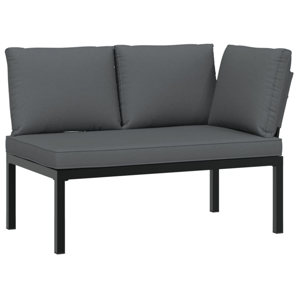 7 pcs conjunto de sofás p/ jardim c/ almofadões alumínio preto - Image 2