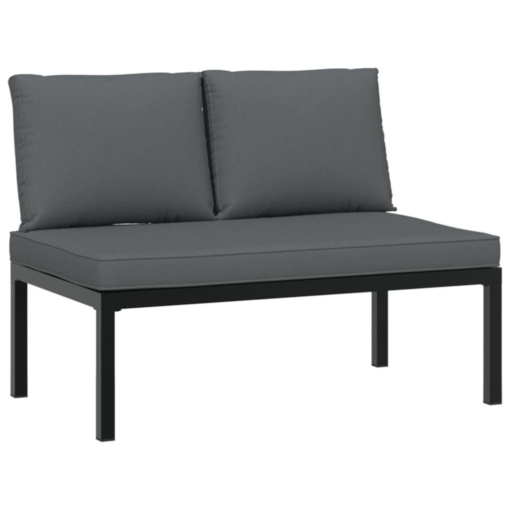 7 pcs conjunto de sofás p/ jardim c/ almofadões alumínio preto - Image 5