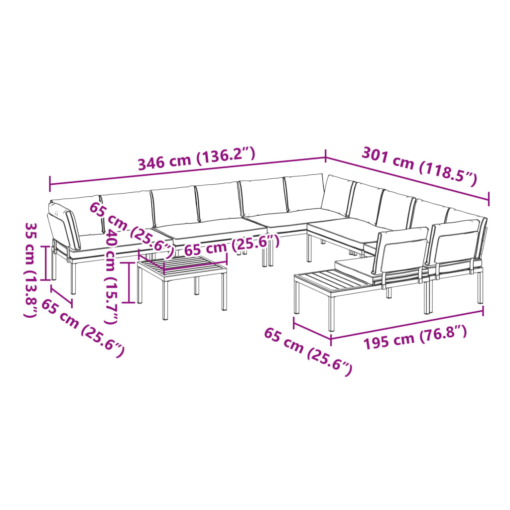 7 pcs conjunto de sofás p/ jardim c/ almofadões alumínio preto - Image 8