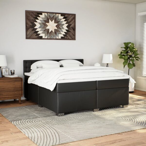 Cama com molas/colchão 200x200 cm couro artificial preto - Image 3