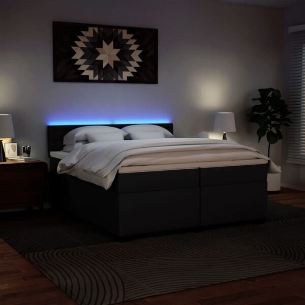 Cama com molas/colchão 200x200 cm couro artificial preto - Image 4