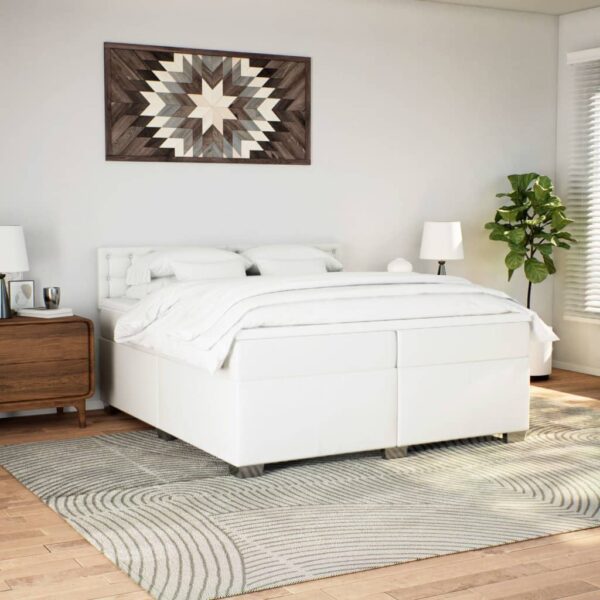 Cama com molas/colchão 200x200 cm couro artificial branco - Image 3