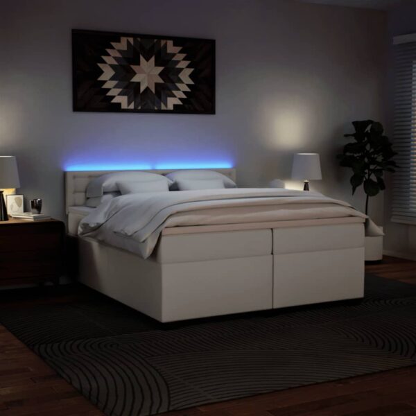 Cama com molas/colchão 200x200 cm couro artificial branco - Image 4