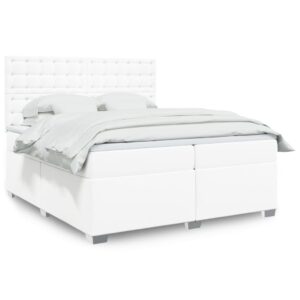Cama com molas/colchão 200x200 cm couro artificial branco