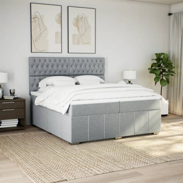 Cama com molas/colchão 200x200 cm tecido cinza-claro - Image 2