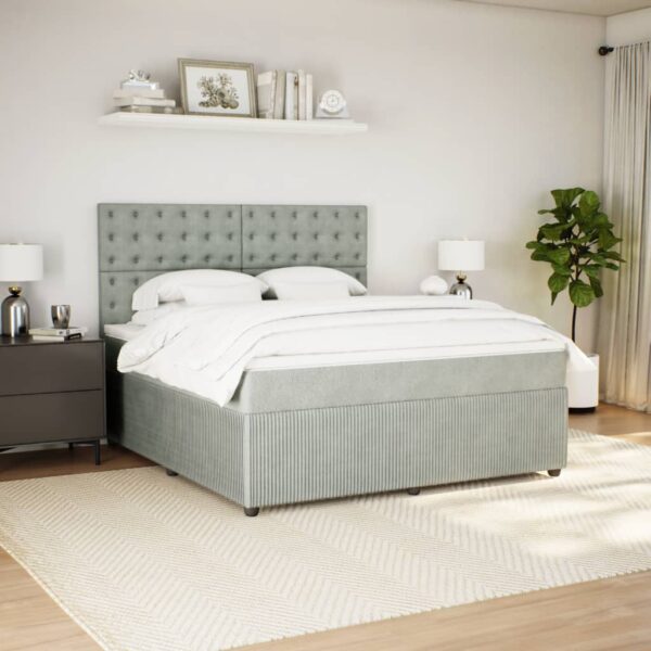 Cama com molas/colchão 180x200 cm veludo cinzento-claro - Image 2