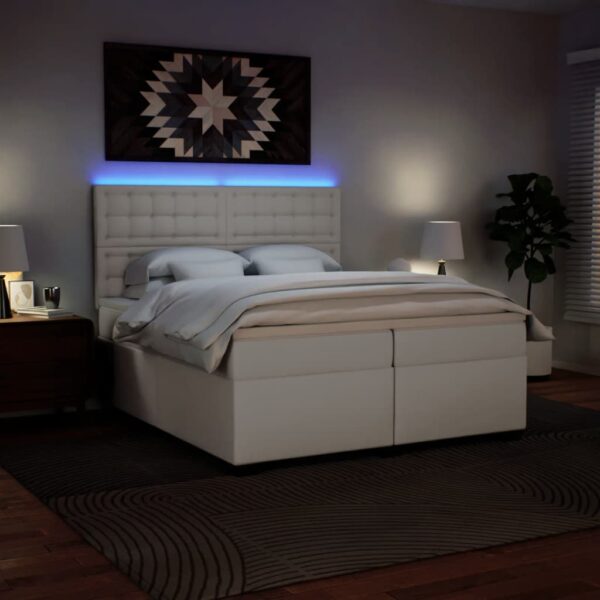 Cama com molas/colchão 200x200 cm couro artificial branco - Image 4