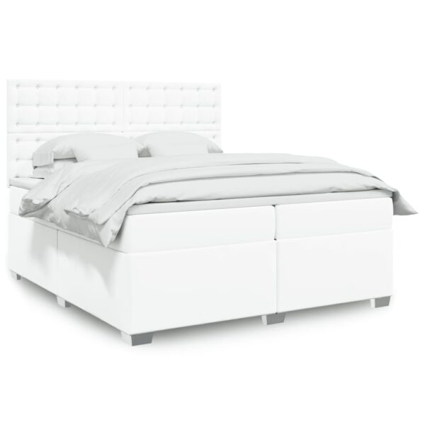 Cama com molas/colchão 200x200 cm couro artificial branco