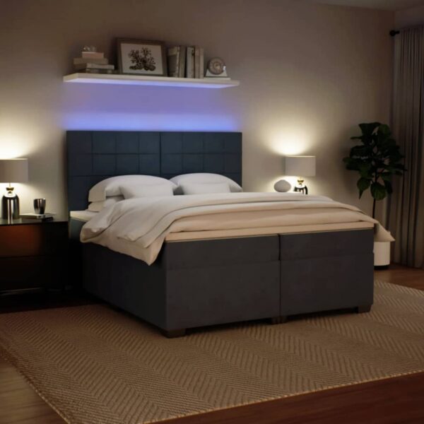 Cama com molas/colchão 200x200 cm veludo cinzento-escuro - Image 3