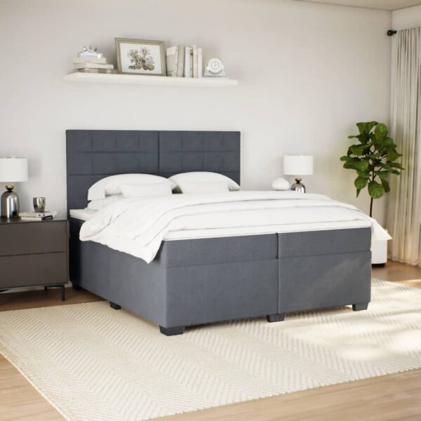 Cama com molas/colchão 200x200 cm veludo cinzento-escuro - Image 4