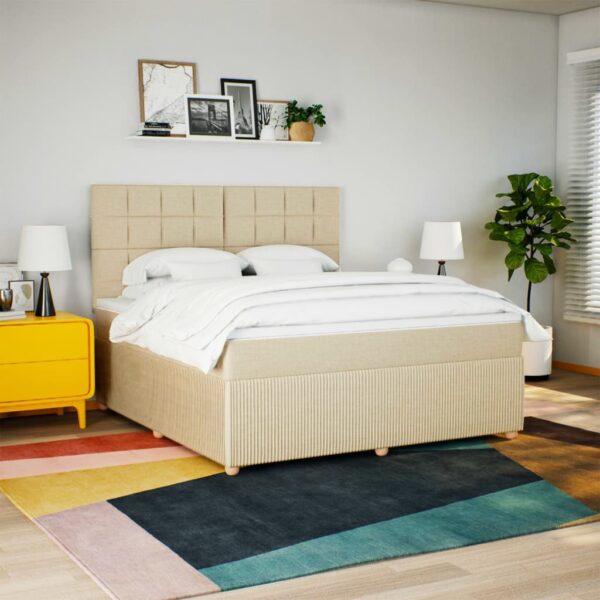 Cama com molas/colchão 180x200 cm tecido cor creme - Image 4