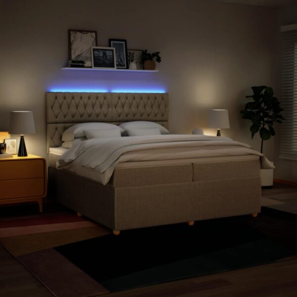 Cama com molas/colchão 200x200 cm tecido cor creme - Image 3
