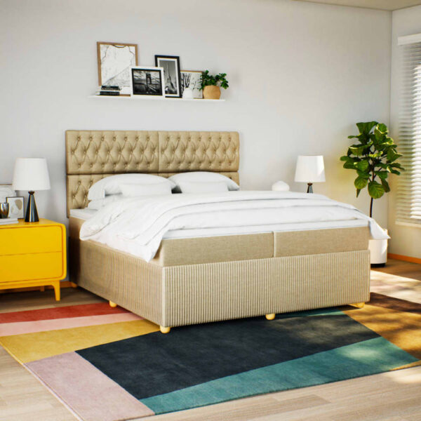 Cama com molas/colchão 200x200 cm tecido cor creme - Image 4