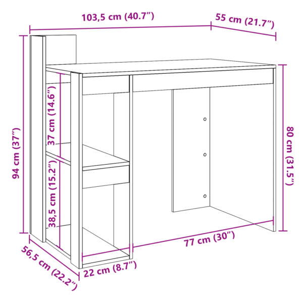 Secretária 103,5x56,5x94cm derivados de madeira cinzento sonoma - Image 8