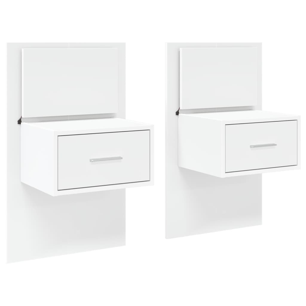 Mesas de cabeceira de parede com luzes LED 2 pcs branco - Image 2