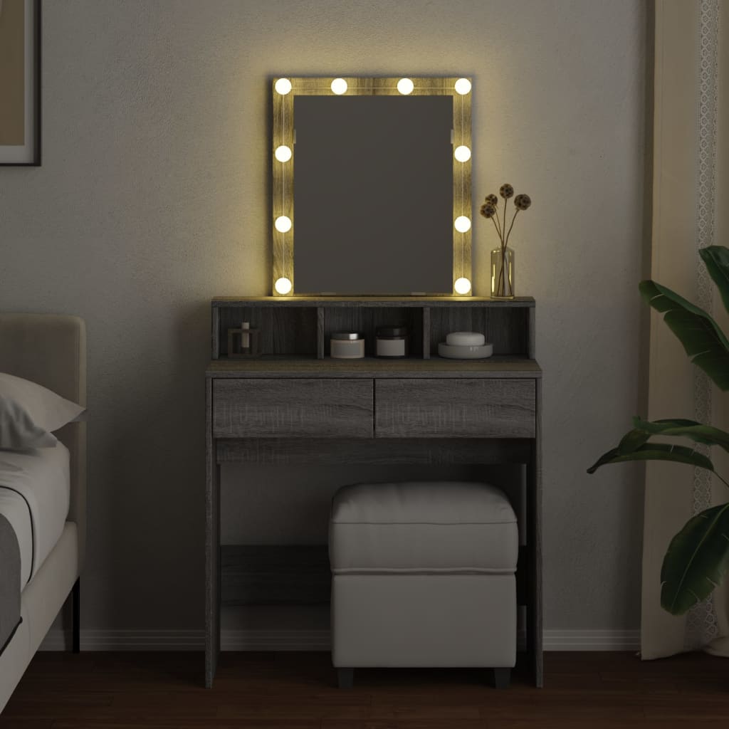 Toucador com LED 80x41x144,5 cm cinzento sonoma - Image 2