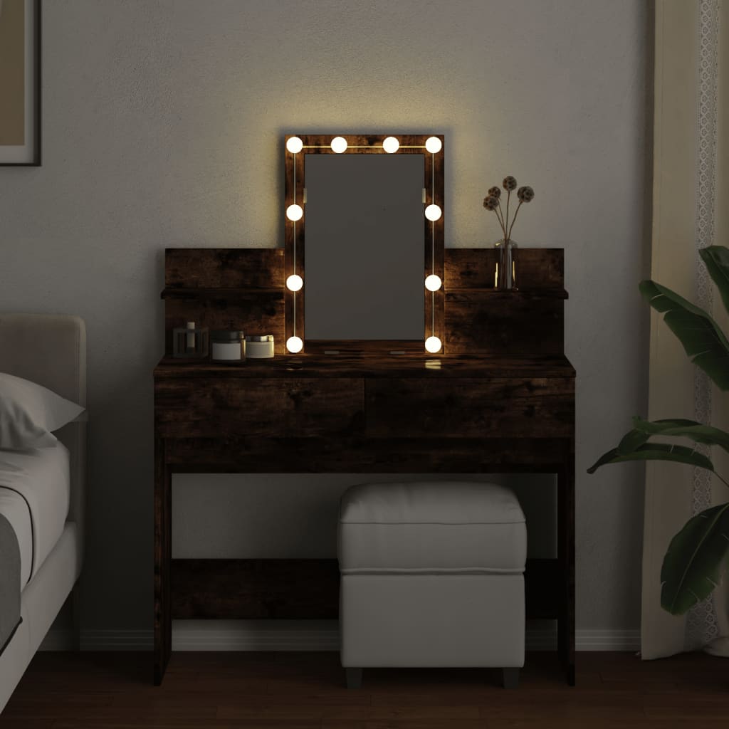 Toucador com LED 100x40x130 cm carvalho fumado - Image 2