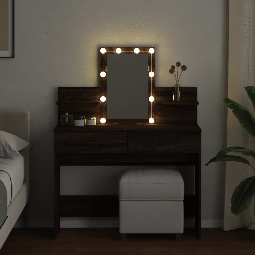 Toucador com LEDs 100x40x130 cm cor carvalho castanho - Image 2