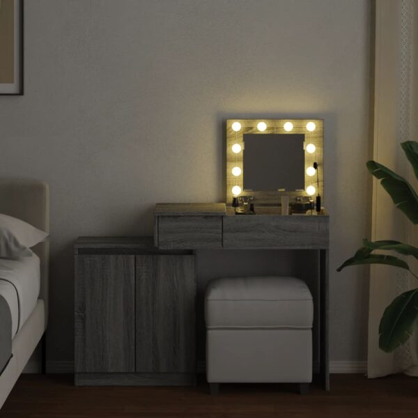 Toucador com LED 115x37x110,5 cm cinzento sonoma - Image 2