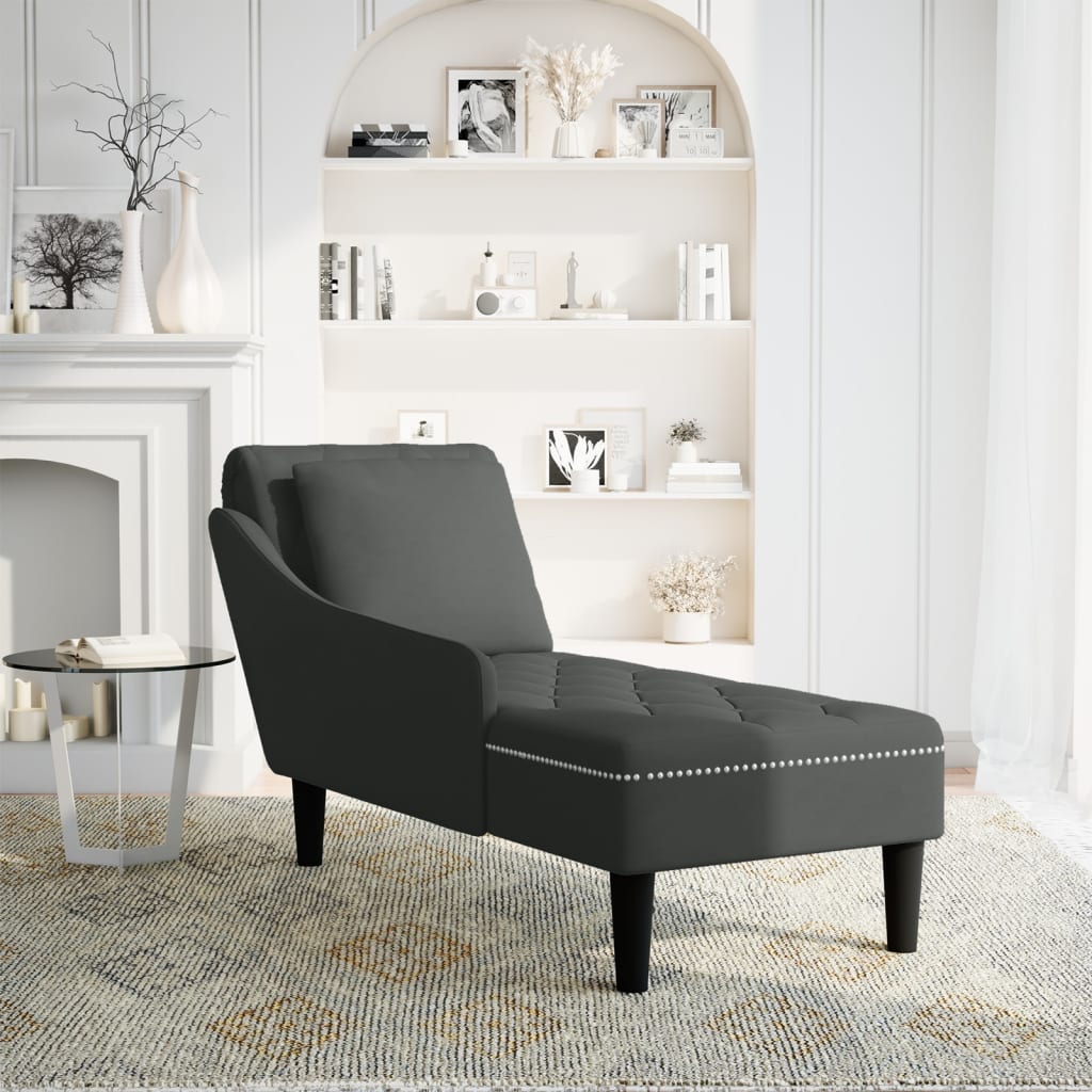 Chaise lounge c/ almofada/apoio de braços direito veludo preto - Image 2