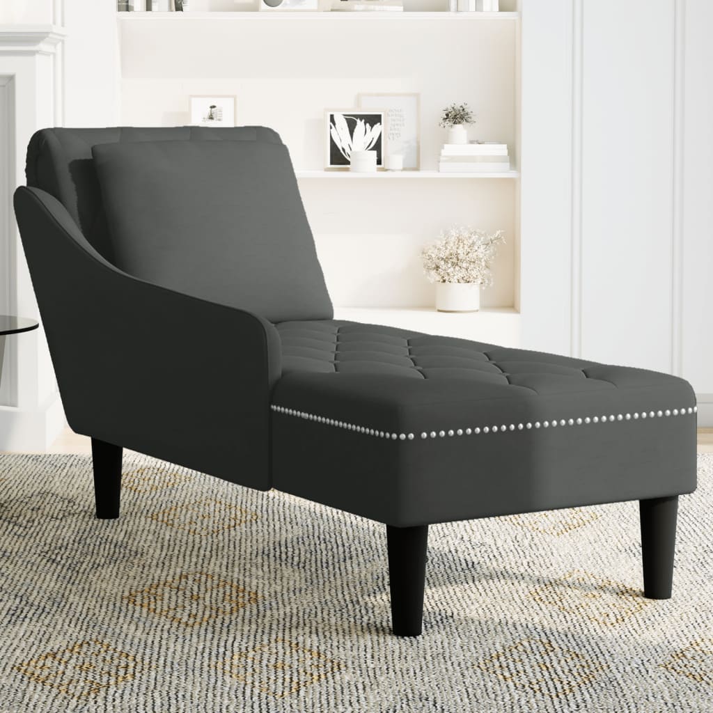 Chaise lounge c/ almofada/apoio de braços direito veludo preto - Image 3